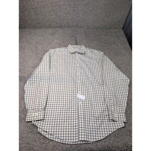 Brooks Brothers Non-Iron Supima Cotton Check Button Down Shirt Cream Navy L